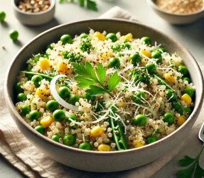 DALL·E 2025-11-24 11.32.09 - A modern, high-quality photograph of a fresh quinoa salad presented in a minimal, sleek setting. The salad includes fluffy cooked quinoa, green peas,