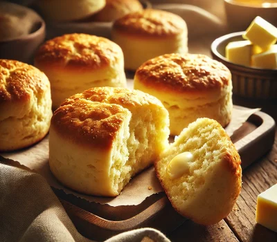 DALL·E 2026-04-28 21.12.18 - A close-up, realistic food photography scene of freshly baked golden biscuits arranged on a rustic wooden table. The biscuits are round, slightly dome