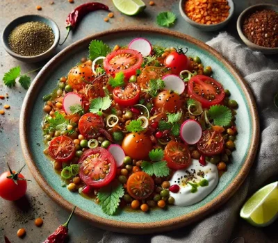 smoky tomato chaat with tarmid